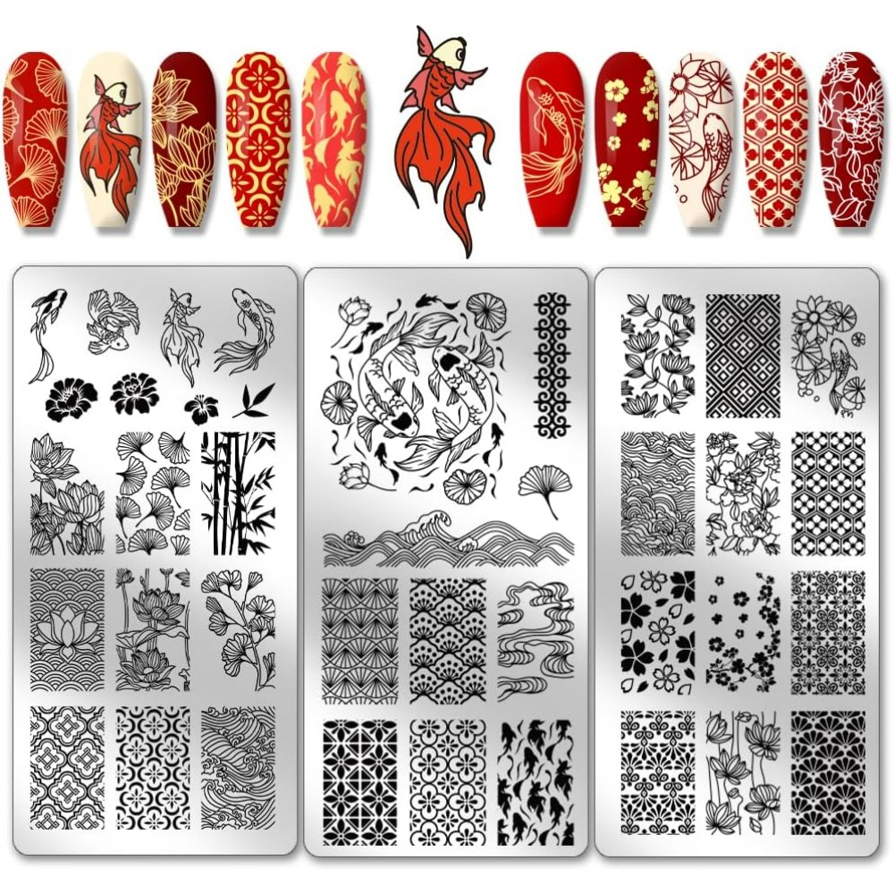 Nail Art Stamping Kit - 3pcs Koi Nail Stamping Plates East