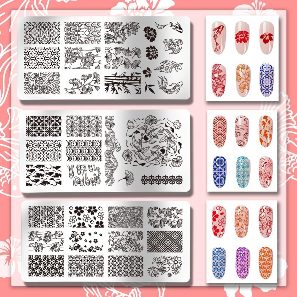 3pcs Koi Nail Stamping Plates  - Nail Art Stamping Kit 评论和价格