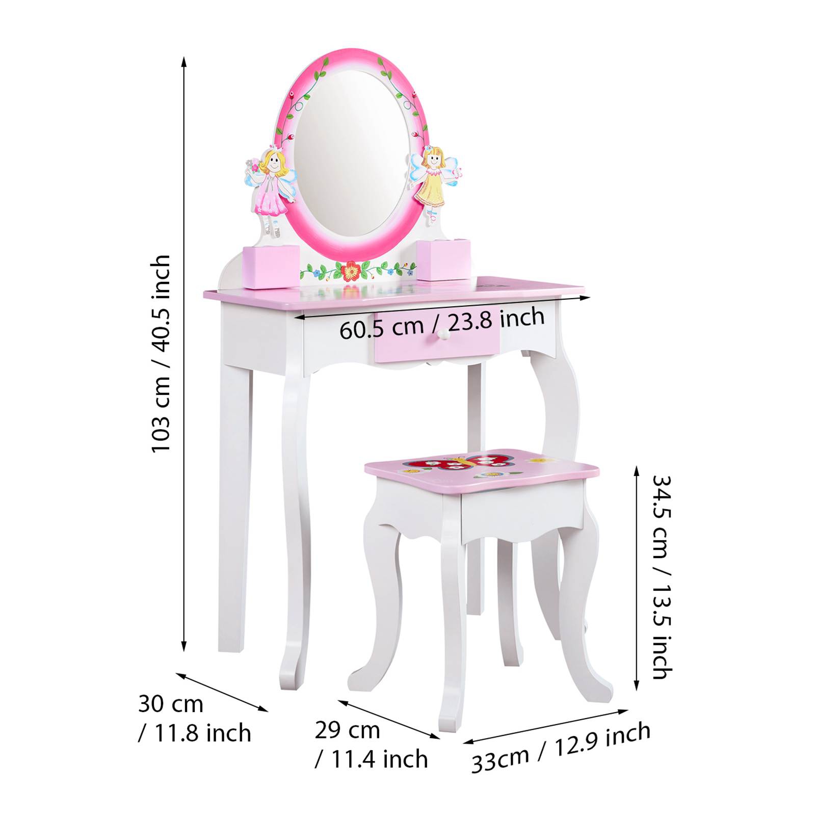 Kids Vanity Set Floral Printed - Beauty Makeup Desk 评论和价格