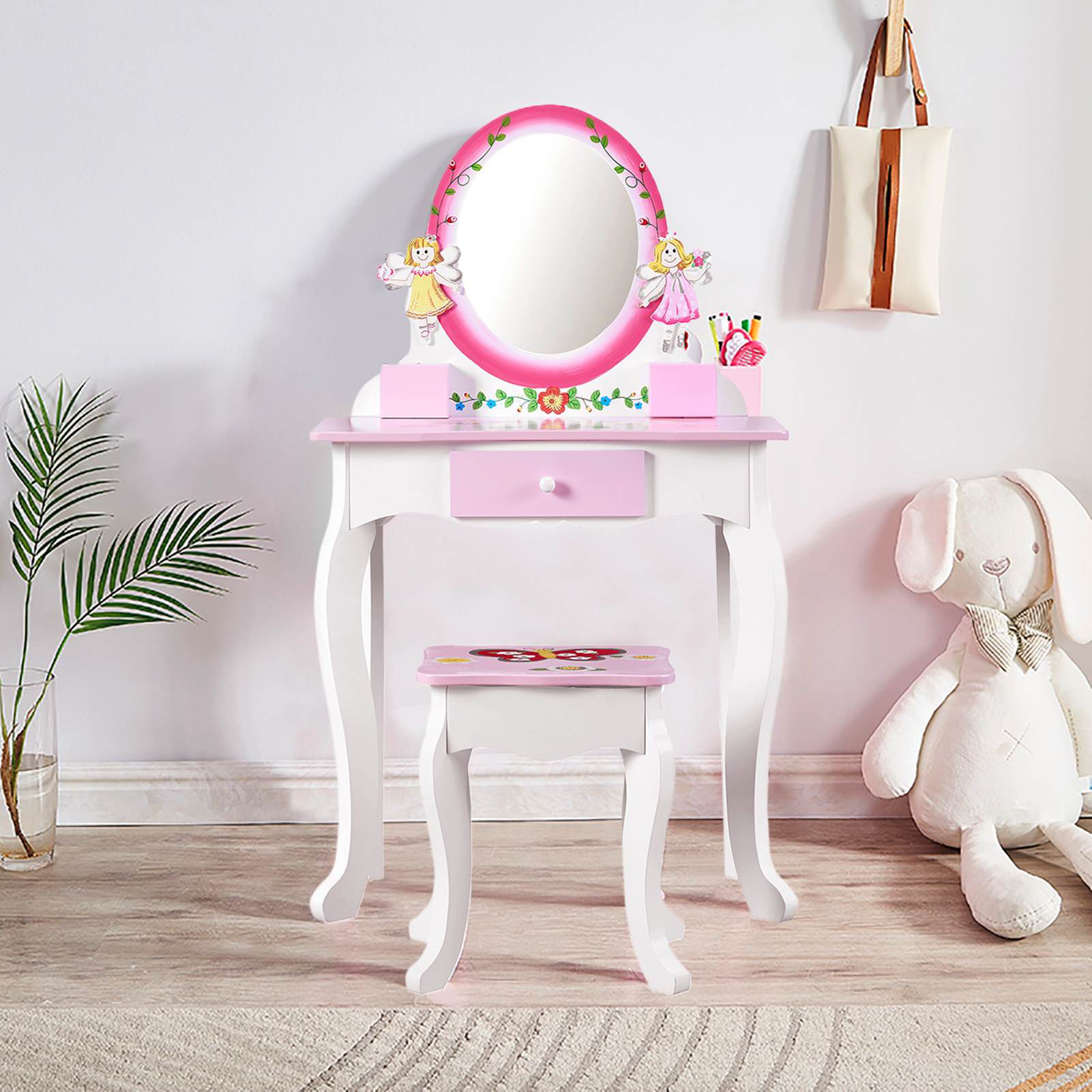 Kids Vanity Set Floral Printed - Beauty Makeup Desk 评论和价格