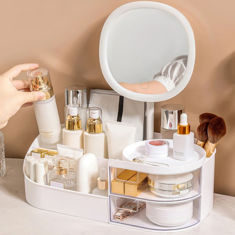 Makeup Storage Box With Mirror - Beauty Makeup Desk 评论和价格