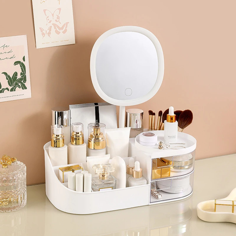 Makeup Storage Box With Mirror - Beauty Makeup Desk 评论和价格
