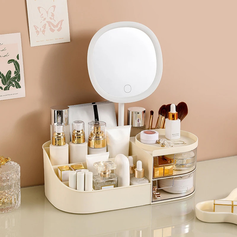 Makeup Storage Box With Mirror - Beauty Makeup Desk 评论和价格