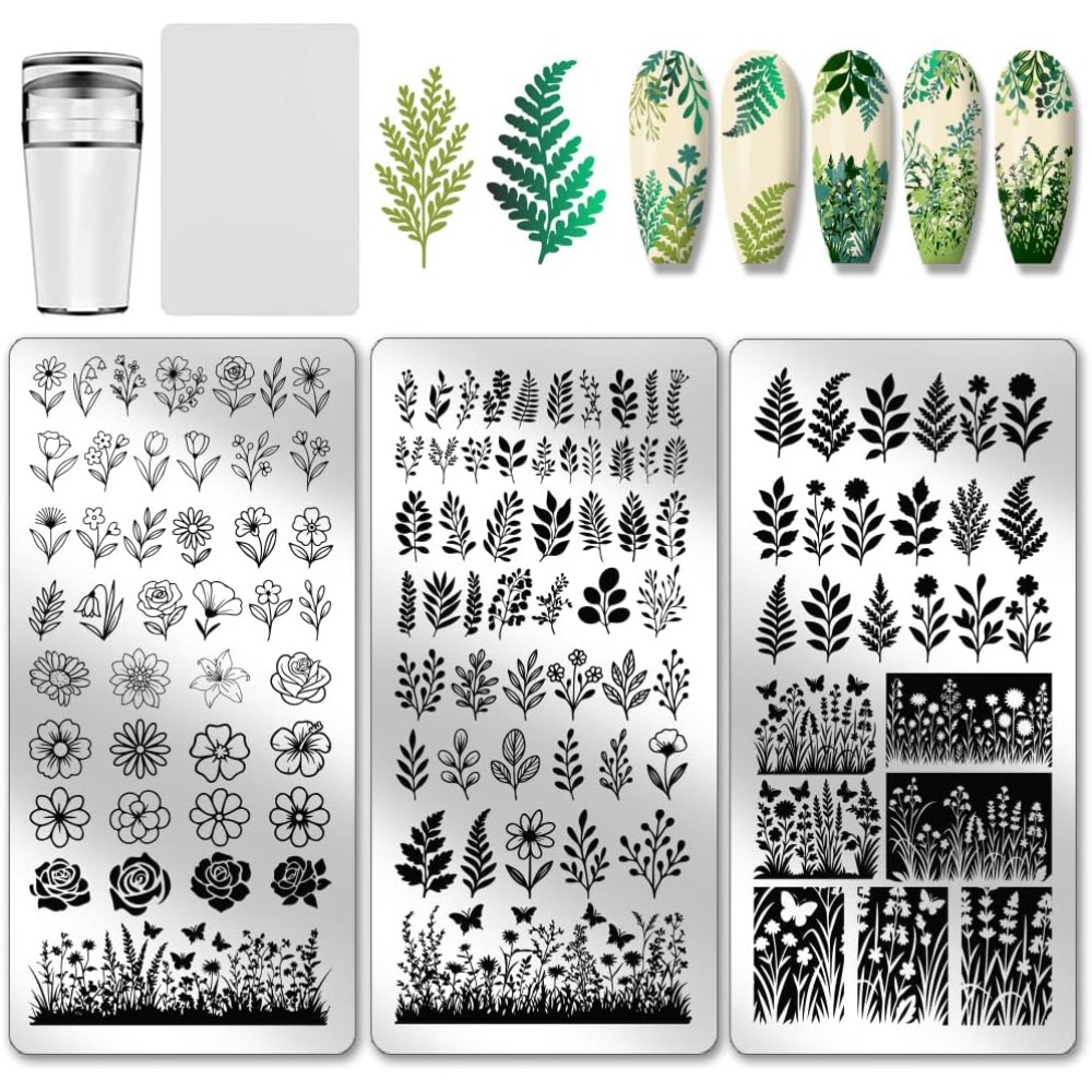 3pcs Flower Leaf Nail Stamping - Nail Art Stamping Kit 评论和价格