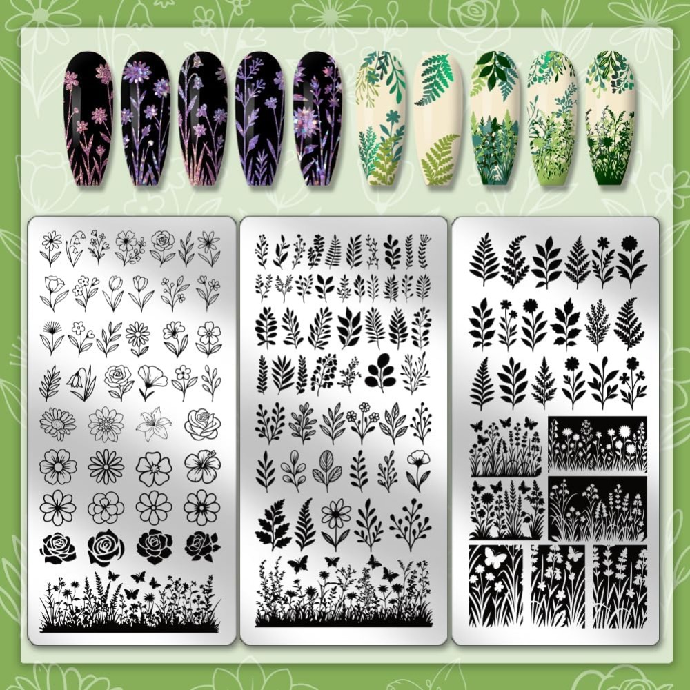 3pcs Flower Leaf Nail Stamping - Nail Art Stamping Kit 评论和价格