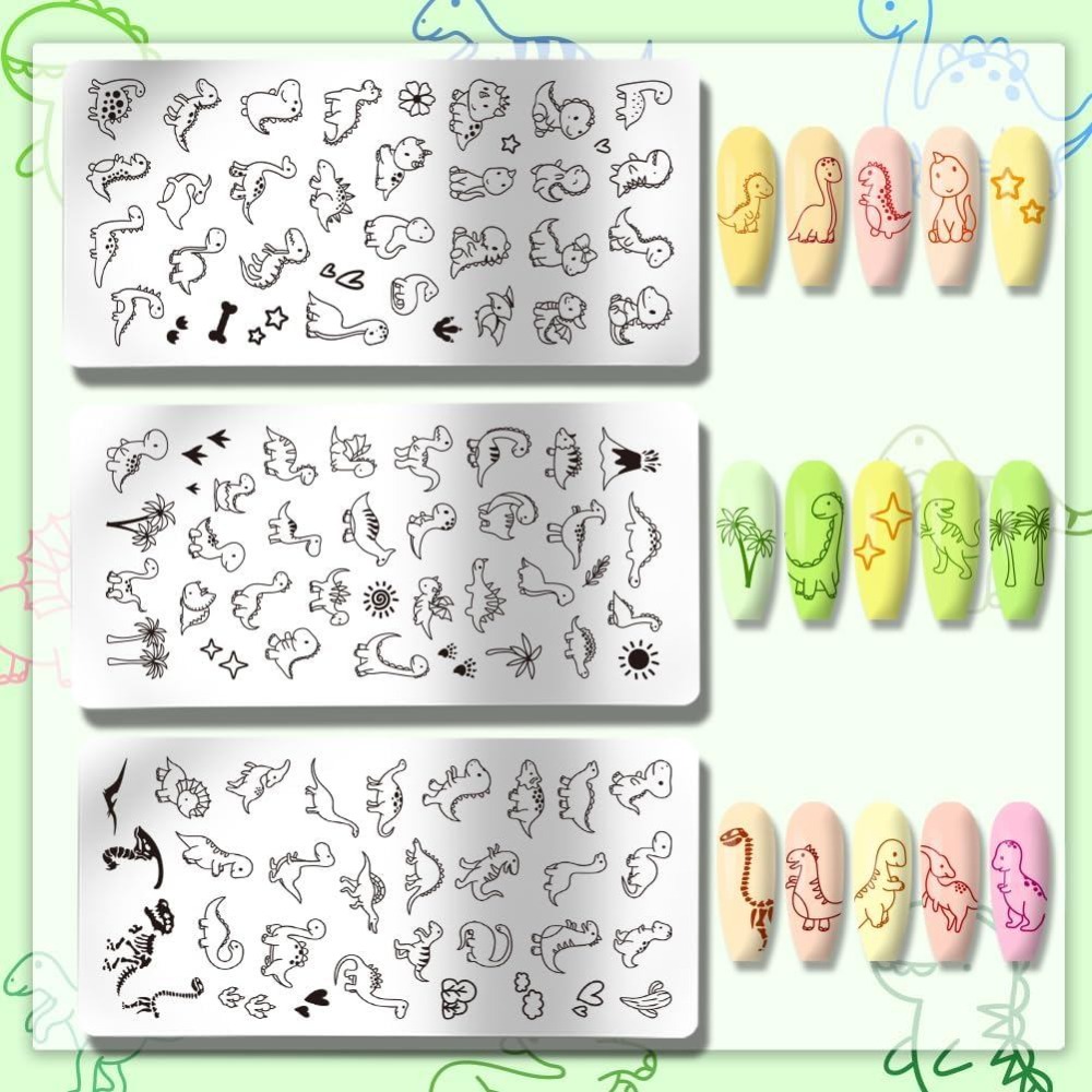 3pcs Dinosaur Nail Stamping Pl - Nail Art Stamping Kit 评论和价格